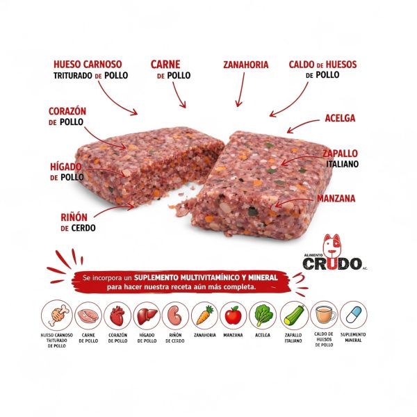 ALIMENTO CRUDO BALANCEADO, RECETA DE POLLO (DESDE 6 KG)